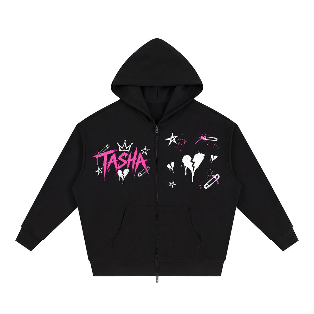 Tasha Unisex Loose Solid Full Zip Hoodie