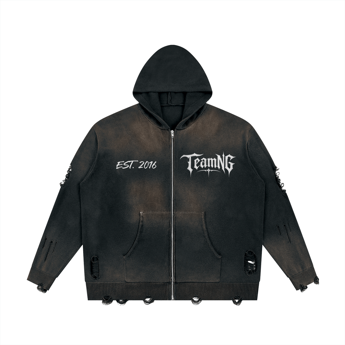 TeamNG Gothic Unisex Distressed Full Zip Sweater