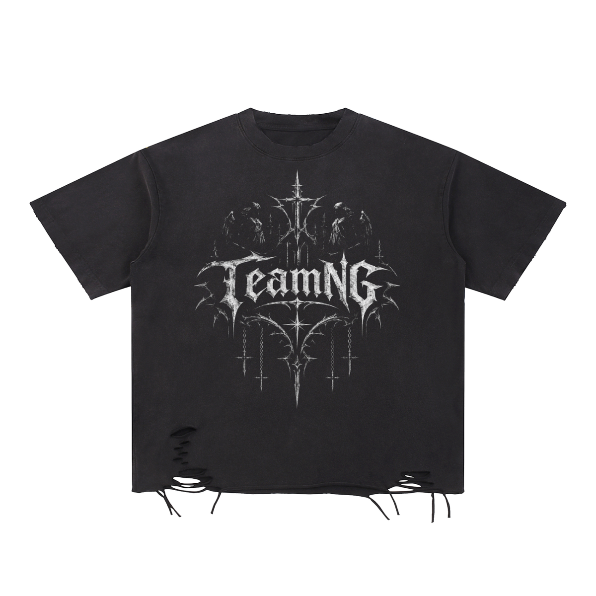 TeamNG Gothic Snow Washed Raw-Hem T-Shirt
