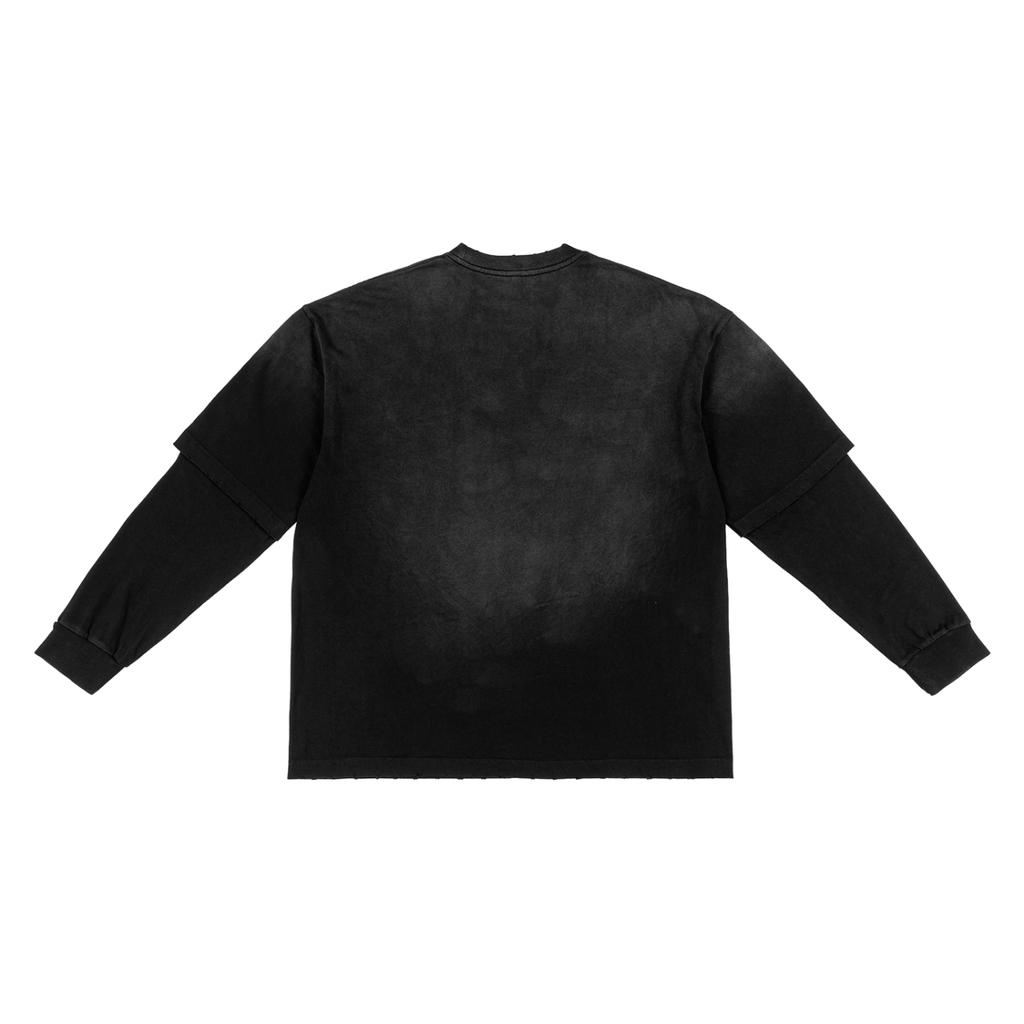 Mightu Scratch Sunfade Hand-Frayed Faux Two-Piece T-Shirt