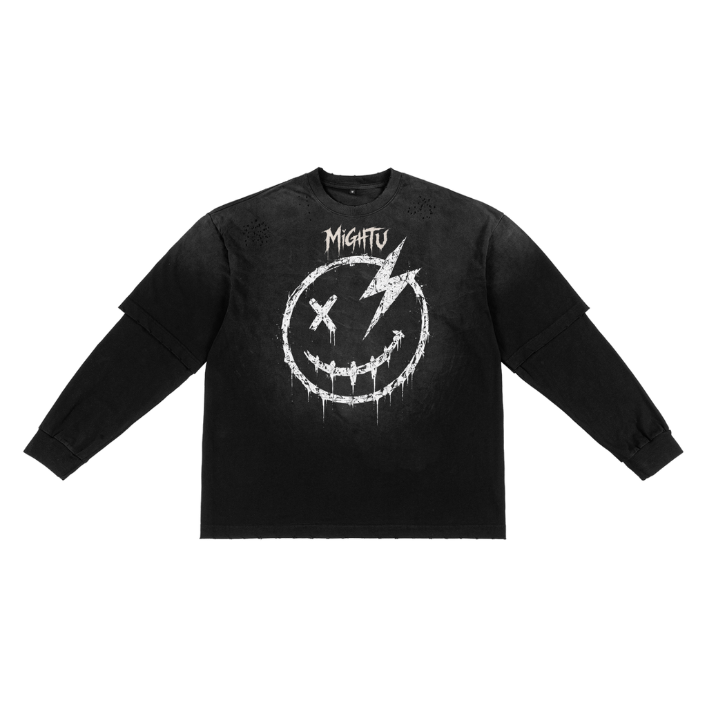 Mightu Scratch Sunfade Hand-Frayed Faux Two-Piece T-Shirt
